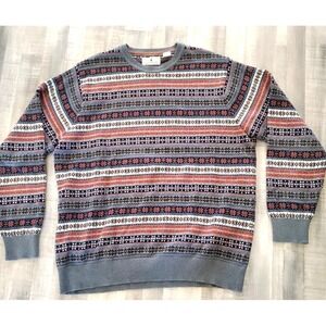 Southern Pines Fair Isle Knit Crewneck Sweater Men's XL Gray Red Multicolor‎